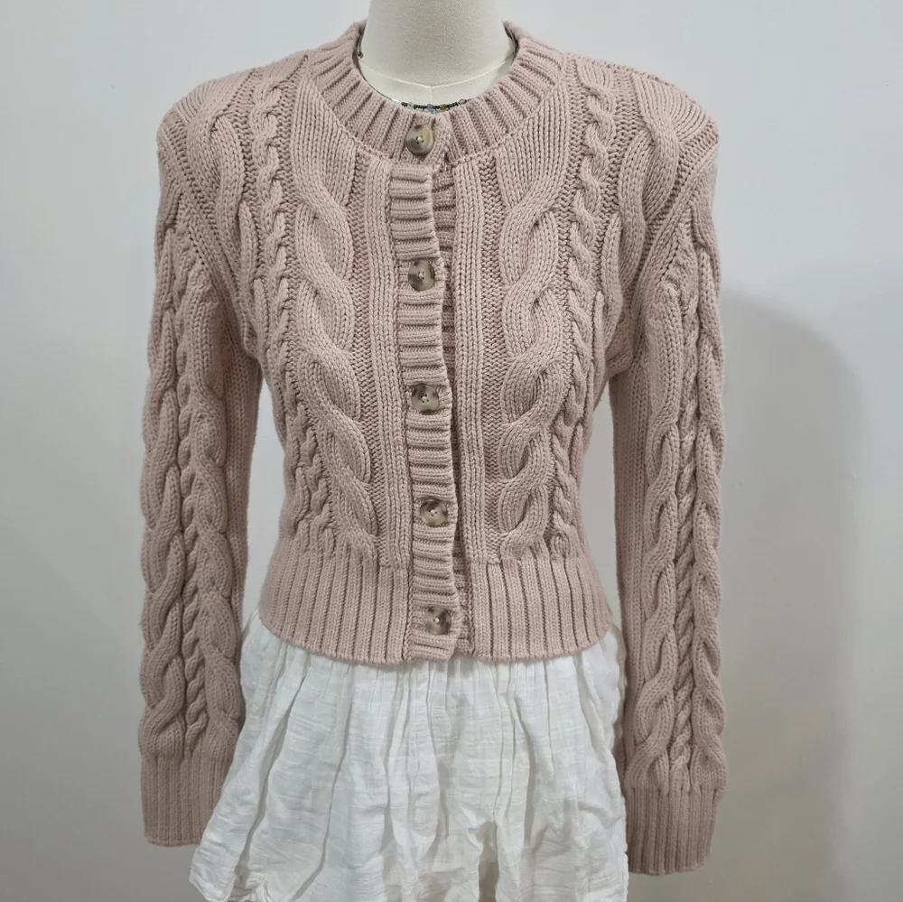 Abercrombie heavy knit pink button up sweater - Picture 2 of 6